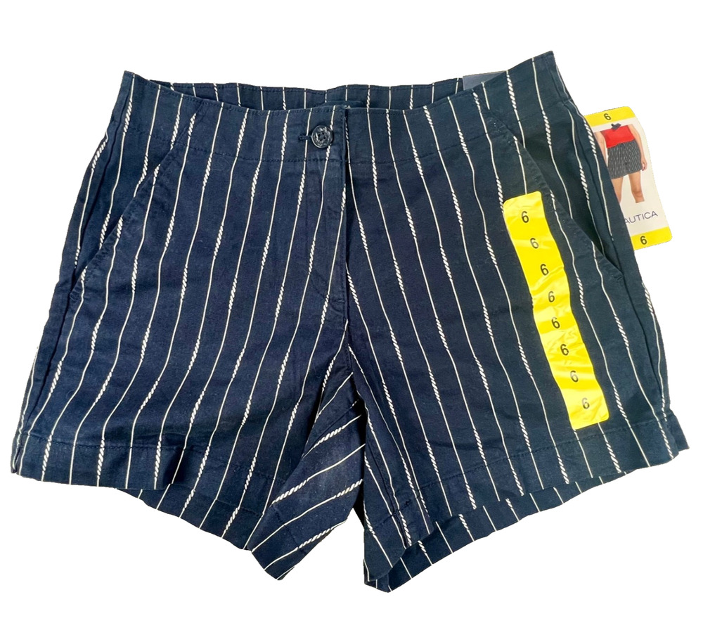 New Nautica Preppy Nautical Navy Stripe Mid-Rise Twill Shorts (Women's 6)